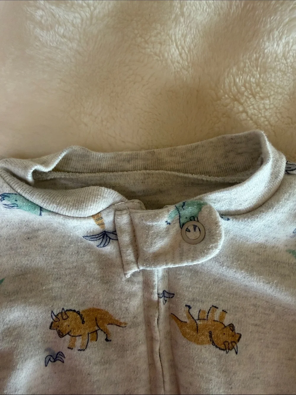 Carter's Light Gray Footed One-Piece with Teal & Mustard Dino Print
